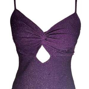 City Studio Purple Glitter Knit V-Neck Bodycon Mini Dress